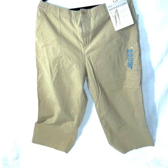 Gloria Vanderbilt Women's XL Beige Cargo Capri Pants Rib Waist Casual - NWT - Picture 1 of 6